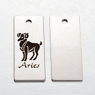 Spray Painted Stainless Steel Pendants, Rectangle with Twelve Constellation/Zodiac Signs, Aries, 38x16x1mm, Hole: 3mm(STAS-I051-H05)