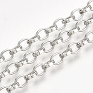Iron Cable Chains, Unwelded, with Spool, Flat Oval, Platinum, 5.5x4.3x1.2mm, about 164.04 Feet(50m)/roll(CH-T001-02P)