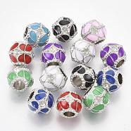 Platinum Plated Alloy European Bead Rhinestone Settings, with Enamel, Large Hole Beads, Rondelle, Mixed Color, Fit for 2mm Rhinestone, 10x10x10.5mm, Hole: 4.5mm(MPDL-S067-28)