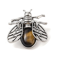 Natural Tiger Eye Brooch, Antique Silver Tone Alloy Bee Brooch, 38x36x11.5mm, Hole: 5x6mm(G-A226-04AS-10)