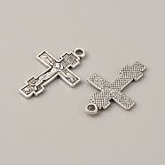 Tibetan Style Alloy Pendants, Cross Charm, Religion, Antique Silver, 22x14x1mm, Hole: 1.5mm(FIND-CJC0007-42L)