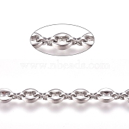 Tarnish Resistant 304 Stainless Steel Coffee Bean Chain, with Spool, Unwelded, Stainless Steel Color, Links: 6x3x1.6mm and 6x4.5x2mm, about 32.8 Feet(10m)/roll(CHS-G011-17P)