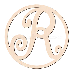 Laser Cut Wooden Wall Sculpture, Torus Wall Art, Home Decor Artwork, Flat Round with Letter, BurlyWood, Letter.R, 310x6mm(WOOD-WH0105-056)