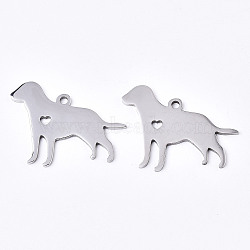 304 Stainless Steel Pendants, Laser Cut, Dog, Stainless Steel Color, 23x31x1.5mm, Hole: 2mm(X-STAS-N087-31)