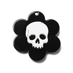 Skull Theme Opaque Acrylic Pendants, Black, Flower, 33.5x31x4mm, Hole: 2mm(OACR-L019-01A)