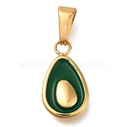 Ion Plating(IP) 304 Stainless Steel Enamel Pendants, Avocado Charms, Green, 18x10.5x4mm, Hole: 7x3mm(STAS-Z113-13G-01)