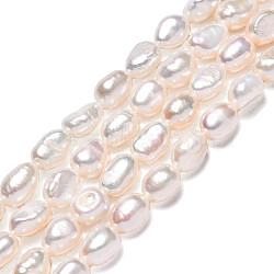 Natural Cultured Freshwater Pearl Beads Strands, Two Sides Polished, White, 7x5.5mm, Hole: 0.7mm, about 41pcs/strand, 13.19~13.39 inch(33.5~34cm)(PEAR-N014-05E)