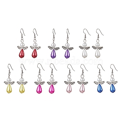 Platinum Alloy & Plastic Dangle Earrings, Angle, Mixed Color, 54.5x22mm(EJEW-JE05599)