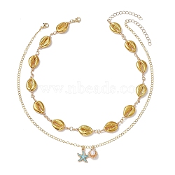 Plastic Beaded Necklaces, Alloy Enamel Pendant Necklaces for Women, Golden, 17.40~17.83 inch(44.2~45.3cm), 2pcs/set(NJEW-JN04833)