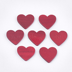 Painted Wood Cabochons, Heart, Crimson, 18~19x20.5x2mm(WOOD-T021-04B)