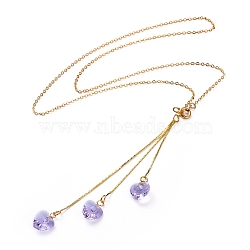 Pendant Necklaces, with Romantic Valentines Ideas Glass Charms, Copper Wire, Brass Cable Chain Necklace Marking and Cardano Chains Chandelier Components Links, with Cardboard Box, Lilac, 18.5 inch(47cm)(NJEW-JN02654-02)