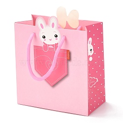 Rectangle Paper Bags, with Cotton Rope Handles, for Gift Bags and Shopping Bags, Rabbit Pattern, 14x7.1x16.5~17cm(CARB-J002-02A-01)