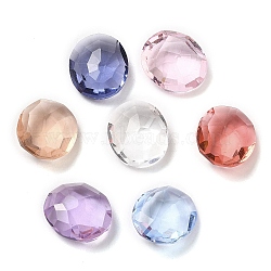 Pointed Back Glass Rhinestone Cabochons, Faceted, Oval, Mixed Color, 14x12x6~6.5mm(GLAA-B012-57)