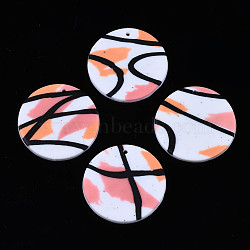 Handmade Polymer Clay Pendants, Flat Round, Salmon, 32x2mm, Hole: 1.6mm(CLAY-N010-023-01)