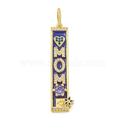 Real 18K Gold Plated Brass Micro Pave Cubic Zirconia Pendants, Rectangle with Word, Purple, 49x11.5x4.5mm, Hole: 7.5x5mm(KK-R159-07A-G)