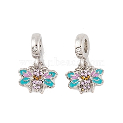 Rack Plating Alloy Rhinestone European Dangle Charms, Bee Large Hole Pendants with Enamel, Colorful, Platinum, 23mm, Bee: 12.5x14.5x3mm, Hole: 4.5mm(FIND-C055-21P)
