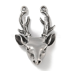 Retro 304 Stainless Steel Pendants, Deer Charm, Antique Silver, 50x27.5x16mm, Hole: 2mm(STAS-Z097-02AS)