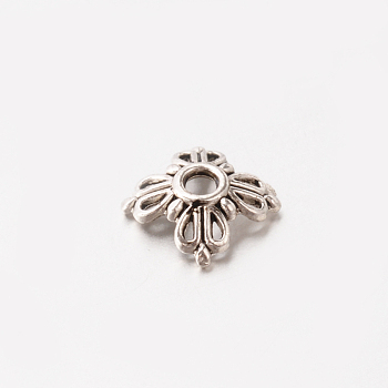 4-Petal Tibetan Style Alloy Bead Cap, Flower, Lead Free, Antique Silver, 2x8mm, Hole: 1.5mm