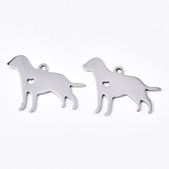 304 Stainless Steel Pendants, Laser Cut, Dog, Stainless Steel Color, 23x31x1.5mm, Hole: 2mm