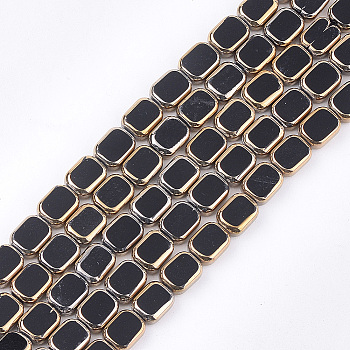 Electroplate Glass Beads Strands, Edge Plated, Rectangle, Black, 9.5~10x7.5~8x4mm, Hole: 1mm, about 30pcs/strand, 11.4 inch