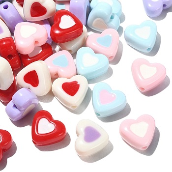 100Pcs Opaque Acrylic Beads, with Enamel, Heart, Mixed Color, 13x14.5x7mm, Hole: 2mm