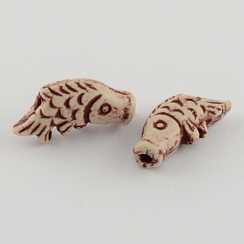 Handmade China Clay Beads Antique Porcelain Beads, Ceramic Fish Beads for Beaded Jewelry Making, Camel, 28x13x8mm, Hole: 2mm