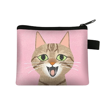 Cute Cat Polyester Zipper Wallets, Rectangle Coin Purses, Change Purse for Women & Girls, Pink, 11x13.5cm