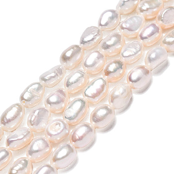 Natural Cultured Freshwater Pearl Beads Strands, Two Sides Polished, White, 7x5.5mm, Hole: 0.7mm, about 41pcs/strand, 13.19~13.39 inch(33.5~34cm)
