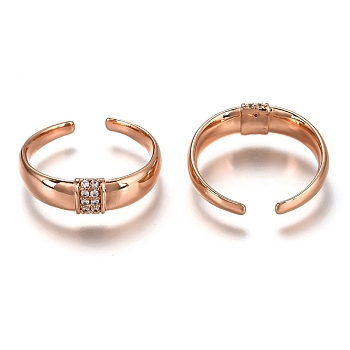 Brass Micro Pave Clear Cubic Zirconia Cuff Rings, Open Rings, Long-Lasting Plated, Rose Gold, US Size 7, Inner Diameter: 18mm