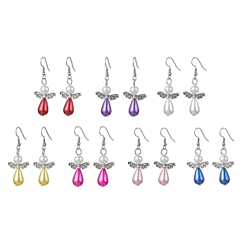 Platinum Alloy & Plastic Dangle Earrings, Angle, Mixed Color, 54.5x22mm