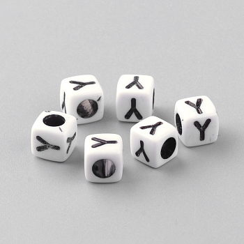 Opaque Acrylic Beads, Horizontal Hole, Letter Style, Cube, Letter.Y, 6x6x6mm, Hole: 3mm, about 300pcs/50g
