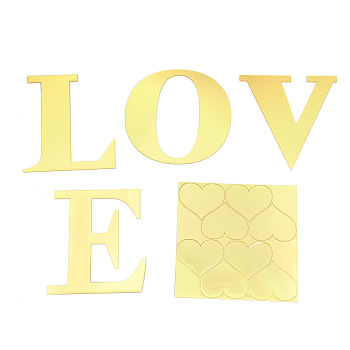 Acrylic Self Adhesive Furniture Films, For Mirror Wall Stickers Decorative, Word Love & Heart, Gold, 3.9~14x5.7~13cm, 12pcs/set