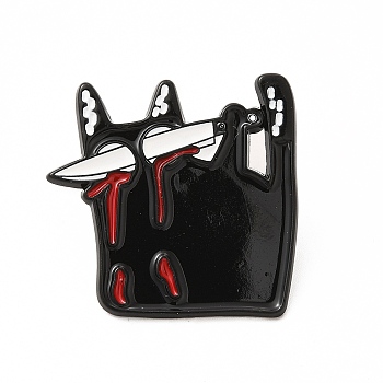 Animal Skeleton Theme Enamel Pin, Platinum Alloy Brooch for Backpack Clothes, Cat Shape, 29x30x1mm