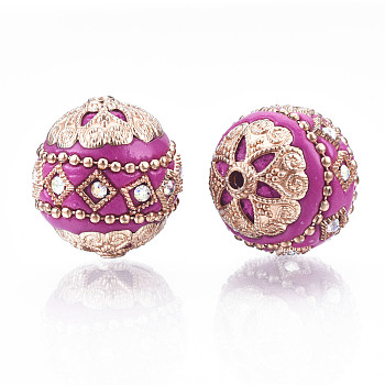 Handmade Indonesia Beads, with Metal Findings, Golden Color Plated, Round, Medium Violet Red, 20~21x20mm, Hole: 1.8~2mm