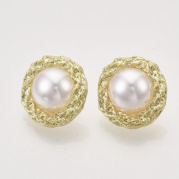 Alloy Ear Studs, with ABS Plastic Imitation Pearl, Light Gold, 18.5mm, Pin: 0.6mm