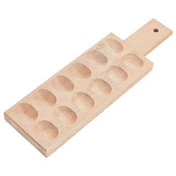 Rectangle Wooden 12 Egg Holes Storage Tray, Rustic Wooden Egg Holder, Usable in Kitchen Refrigerator, Countertop, Tan, 33.5x10x2.1cm, Inner Diameter: 3.95x3cm