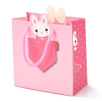 Rectangle Paper Bags, with Cotton Rope Handles, for Gift Bags and Shopping Bags, Rabbit Pattern, 14x7.1x16.5~17cm