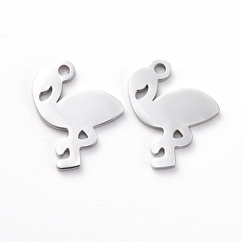304 Stainless Steel Charms, Manual Polishing, Flamingo, Stainless Steel Color, 12x10x1mm, Hole: 1mm