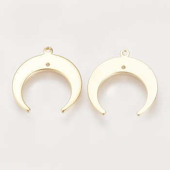 Brass Pendants, Double Horn/Crescent Moon Pendant, Nickel Free, Real 18K Gold Plated, 19x18x1mm, Hole: 1mm