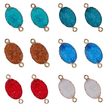 Electroplate Druzy Resin Links Connectors, with Iron Findings, Oval, Light Gold, Mixed Color, 12pcs/box
