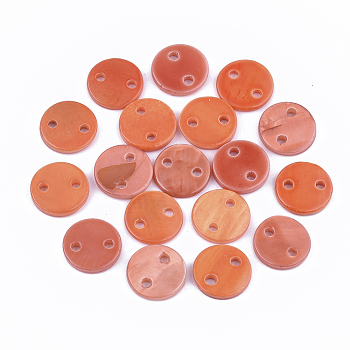 Spray Paint Freshwater Shell Links connectors, Flat Round, Coral, 10x2mm, Hole: 1.4mm