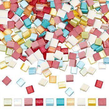 500Pcs 10 Colors 2-Hole Glass Seed Beads, Rectangle, Mixed Color, 5x4.5~5.5x2~2.5mm, Hole: 0.5~0.8mm,  50Pcs/color