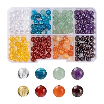160Pcs 8 Style DIY Jewelry Making Kits, Including Gemstone Beads, Brass Spacer Beads and Elastic Thread, 160pcs