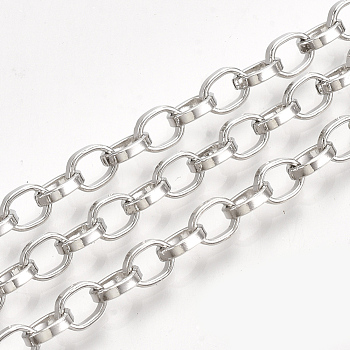 Iron Cable Chains, Unwelded, with Spool, Flat Oval, Platinum, 5.5x4.3x1.2mm, about 164.04 Feet(50m)/roll