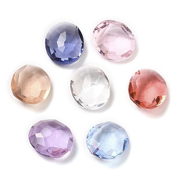Pointed Back Glass Rhinestone Cabochons, Faceted, Oval, Mixed Color, 14x12x6~6.5mm
