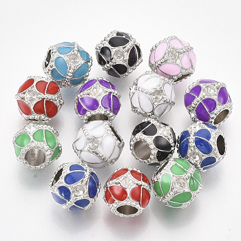 Platinum Plated Alloy European Bead Rhinestone Settings, with Enamel, Large Hole Beads, Rondelle, Mixed Color, Fit for 2mm Rhinestone, 10x10x10.5mm, Hole: 4.5mm