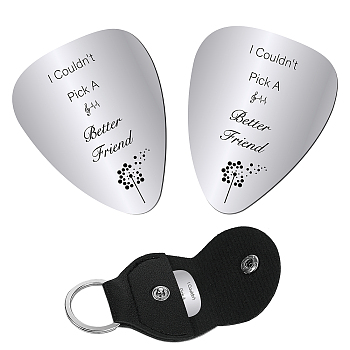 2Pcs 201 Stainless Steel Guitar Picks, Plectrum Guitar Accessories, with 1Pc PU Leather Guitar Clip, for Musical Instrument Accessories, Dandelion Pattern, 115x47x1.3mm