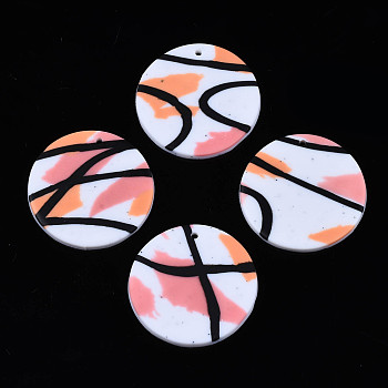 Handmade Polymer Clay Pendants, Flat Round, Salmon, 32x2mm, Hole: 1.6mm