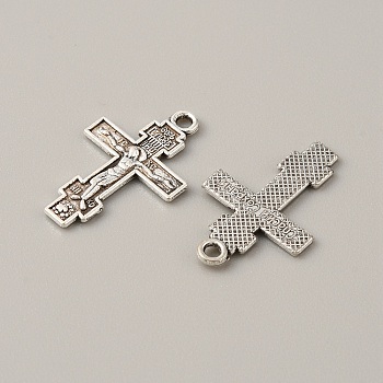 Tibetan Style Alloy Pendants, Cross Charm, Religion, Antique Silver, 22x14x1mm, Hole: 1.5mm