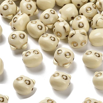 Transparent Acrylic Beads, Cat, Golden Metal Enlaced, Bisque, 12.5x13x11mm, Hole: 1.8mm, about 431pcs/500g